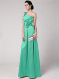 Sheath/Column One-Shoulder Sleeveless Pleats Hand-Made Flower Long Elastic Woven Satin Bridesmaid Dresses TPP0005514