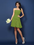 A-Line/Princess Strapless Hand-Made Flower Sleeveless Short Chiffon Bridesmaid Dresses TPP0005650