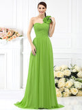 A-Line/Princess One-Shoulder Pleats Sleeveless Long Chiffon Bridesmaid Dresses TPP0005289