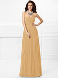 A-Line/Princess Sweetheart Pleats Ruffles Sleeveless Long Chiffon Bridesmaid Dresses TPP0003265