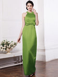 Sheath/Column Scoop Sleeveless Beading Bowknot Long Elastic Woven Satin Bridesmaid Dresses TPP0005506