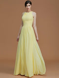 A-Line/Princess Halter Sleeveless Floor-Length Ruched Chiffon Bridesmaid Dresses TPP0005325