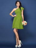 A-Line/Princess One-Shoulder Pleats Sleeveless Short Chiffon Bridesmaid Dresses TPP0005585