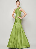 A-Line/Princess One-Shoulder Sleeveless Pleats Long Taffeta Bridesmaid Dresses TPP0005085