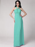 Sheath/Column High Neck Sleeveless Pleats Long Chiffon Bridesmaid Dresses TPP0005790