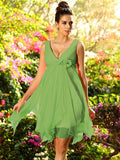 A-Line/Princess V-neck Ruffles Sleeveless Short Chiffon Bridesmaid Dresses TPP0005015