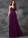 A-line/Princess Sweetheart Ruched Sleeveless Long Chiffon Bridesmaid Dresses TPP0005563