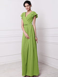 Sheath/Column V-neck Short Sleeves Pleats Long Chiffon Bridesmaid Dresses TPP0005438