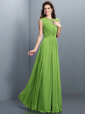 A-Line/Princess High Neck Pleats Sleeveless Long Chiffon Bridesmaid Dresses TPP0005354