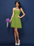 A-Line/Princess Sweetheart Lace Pleats Sleeveless Short Satin Bridesmaid Dresses TPP0005420