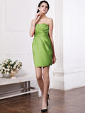 Sheath/Column Strapless Sleeveless Pleats Short Elastic Woven Satin Bridesmaid Dresses TPP0005866