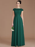 A-Line/Princess Bateau Sleeveless Lace Floor-Length Chiffon Bridesmaid Dresses TPP0005198