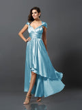 Sheath/Column Sleeveless High Low Silk like Satin Bridesmaid Dresses TPP0005141