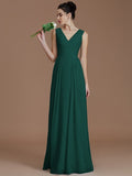 A-Line/Princess V-neck Sleeveless Ruched Floor-Length Chiffon Bridesmaid Dresses TPP0005037