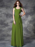 A-line/Princess Straps Ruffles Sleeveless Long Chiffon Bridesmaid Dresses TPP0005800