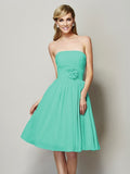 A-Line/Princess Strapless Sleeveless Hand-Made Flower Short Chiffon Bridesmaid Dresses TPP0005295