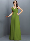 A-Line/Princess V-neck Pleats Sleeveless Long Chiffon Bridesmaid Dresses TPP0005331