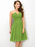 A-Line/Princess V-neck Pleats Sleeveless Short Chiffon Bridesmaid Dresses TPP0005432