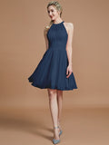 A-Line/Princess Chiffon Knee-Length Sleeveless Scoop Bridesmaid Dresses TPP0005275