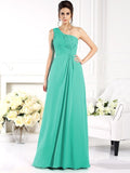 A-Line/Princess One-Shoulder Ruched Sleeveless Long Chiffon Bridesmaid Dresses TPP0005477