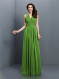 A-Line/Princess V-neck Applique Sleeveless Long Chiffon Bridesmaid Dresses TPP0005255