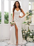 Sheath/Column Stretch Crepe Ruched V-neck Sleeveless Sweep/Brush Train Bridesmaid Dresses TPP0004893