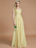 A-Line/Princess V-neck Sleeveless Ruched Floor-Length Silk like Satin Bridesmaid Dresses TPP0005430