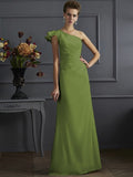 Sheath/Column One-Shoulder Sleeveless Pleats Long Elastic Woven Satin Bridesmaid Dresses TPP0005615