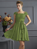 A-Line/Princess Scoop Short Sleeves Lace Short Chiffon Bridesmaid Dresses TPP0005086