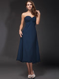 Sheath/Column Sweetheart Ruffles Sleeveless Tea Length Chiffon Bridesmaid Dresses TPP0005620