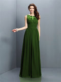 A-Line/Princess Bateau Pleats Sleeveless Long Chiffon Bridesmaid Dresses TPP0005451