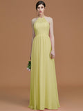 A-Line/Princess Halter Sleeveless Floor-Length Ruched Chiffon Bridesmaid Dresses TPP0005663