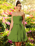 A-Line/Princess Sweetheart Bowknot Sleeveless Short Chiffon Bridesmaid Dresses TPP0005489