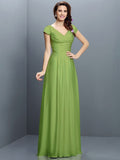 A-Line/Princess V-neck Pleats Short Sleeves Long Chiffon Bridesmaid Dresses TPP0005256