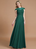 A-Line/Princess Scoop Short Sleeves Chiffon Floor-Length Bridesmaid Dresses TPP0005597