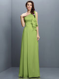 A-Line/Princess One-Shoulder Ruffles Sleeveless Long Chiffon Bridesmaid Dresses TPP0005609