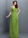 A-Line/Princess Straps Pleats Sleeveless Long Chiffon Bridesmaid Dresses TPP0005181