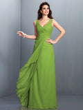 A-Line/Princess Straps Pleats Sleeveless Long Chiffon Bridesmaid Dresses TPP0002855