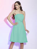 Sheath/Column Strapless Sleeveless Ruched Short Chiffon Bridesmaid Dresses TPP0005377