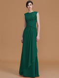 Sheath/Column Jewel Sleeveless Floor-Length Lace Chiffon Bridesmaid Dresses TPP0005461