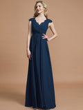 A-Line/Princess V-neck Sleeveless Ruched Floor-Length Chiffon Bridesmaid Dresses TPP0005567