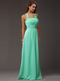 Sheath/Column Halter Sleeveless Ruffles Long Chiffon Bridesmaid Dresses TPP0005366