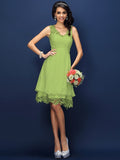 A-Line/Princess V-neck Lace Sleeveless Short Bridesmaid Dresses TPP0005236