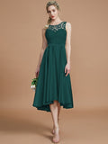 A-Line/Princess Bateau Sleeveless Ruffles Asymmetrical Silk like Satin Bridesmaid Dresses TPP0005019