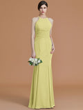 Trumpet/Mermaid Halter Sleeveless Floor-Length Ruched Chiffon Bridesmaid Dresses TPP0005544