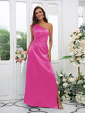 Sheath/Column Elastic Woven Satin Ruched One-Shoulder Sleeveless Floor-Length Bridesmaid Dresses TPP0004908