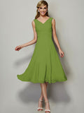 A-Line/Princess V-neck Sleeveless Pleats Short Chiffon Bridesmaid Dresses TPP0005087