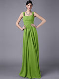 Sheath/Column Straps Sleeveless Pleats Long Chiffon Bridesmaid Dresses TPP0005648