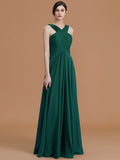 A-Line/Princess Halter Sleeveless Floor-Length Ruched Chiffon Bridesmaid Dresses TPP0005501