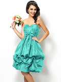 A-Line/Princess Sweetheart Bowknot Sleeveless Short Taffeta Bridesmaid Dresses TPP0005449